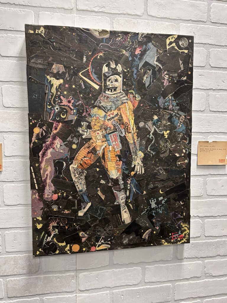 Artwork showing a skeletal astronaut in space. 